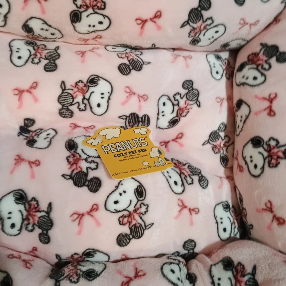 New Peanuts Bow Snoopy Pink White Black Pet Bed 20x16x6